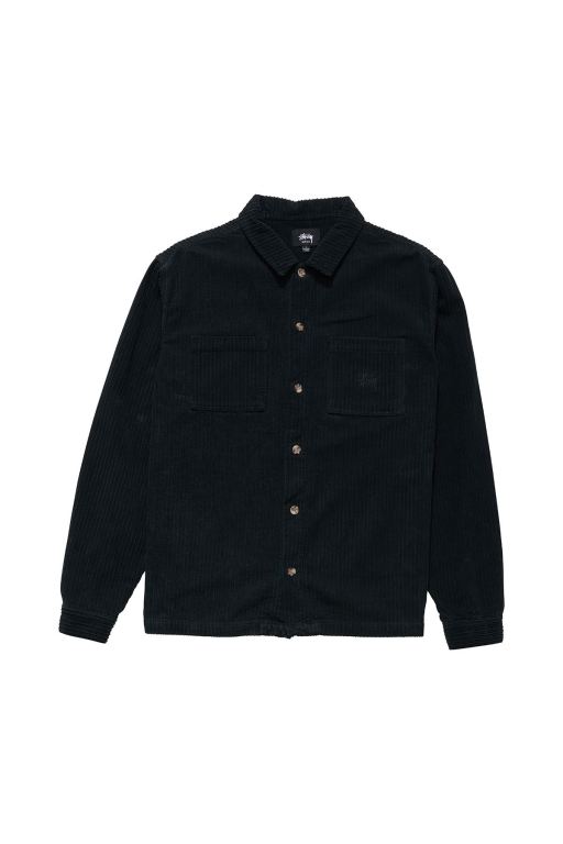 Stussy Mens Henry Cord LS Shirts Black - NCQLV8904